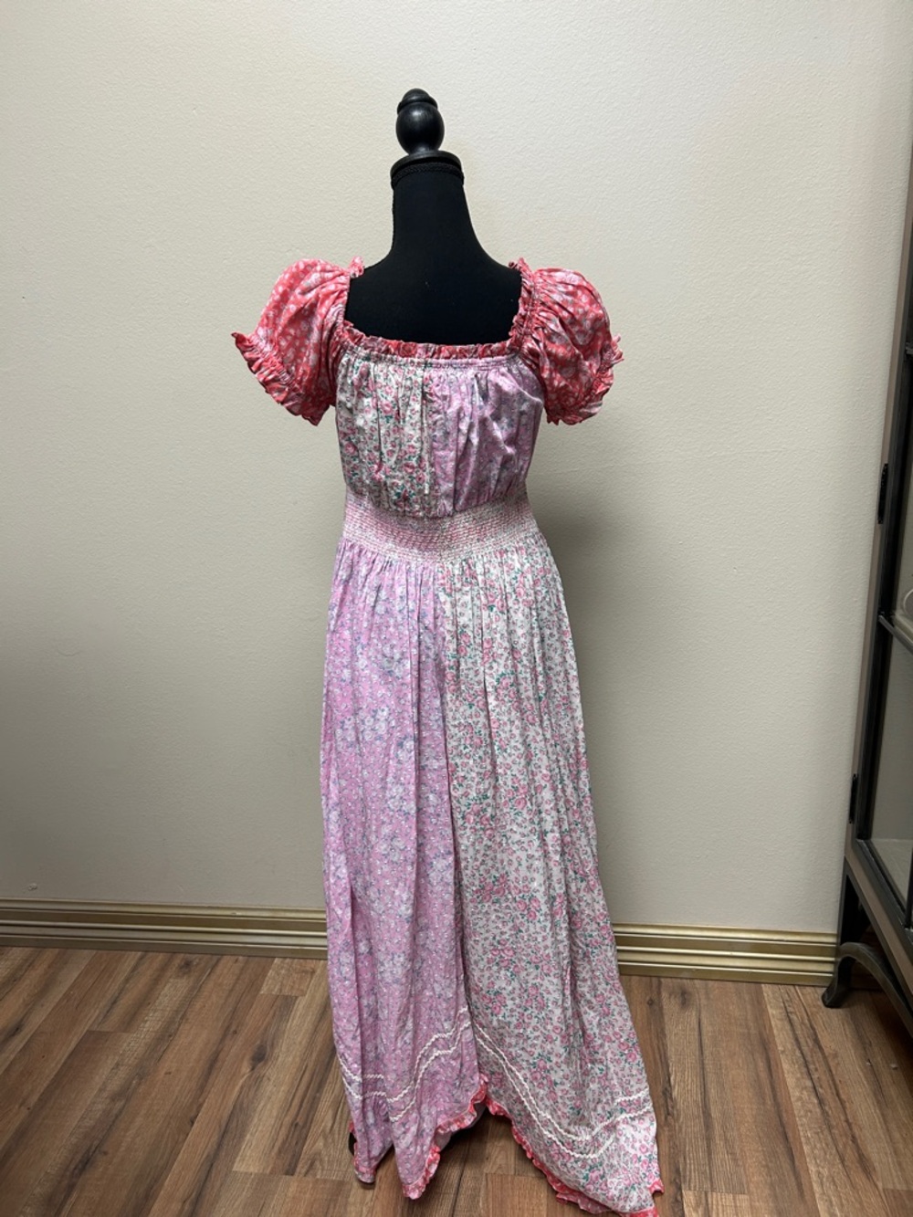 LoveShackFancy Pink Floral Maxi Dress with Coral Puff Sleeves - Picture 5 of 5